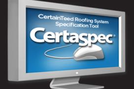 CertaSpec (CertainTeed's roofing system specification tool) logo on computer monitor graphic 